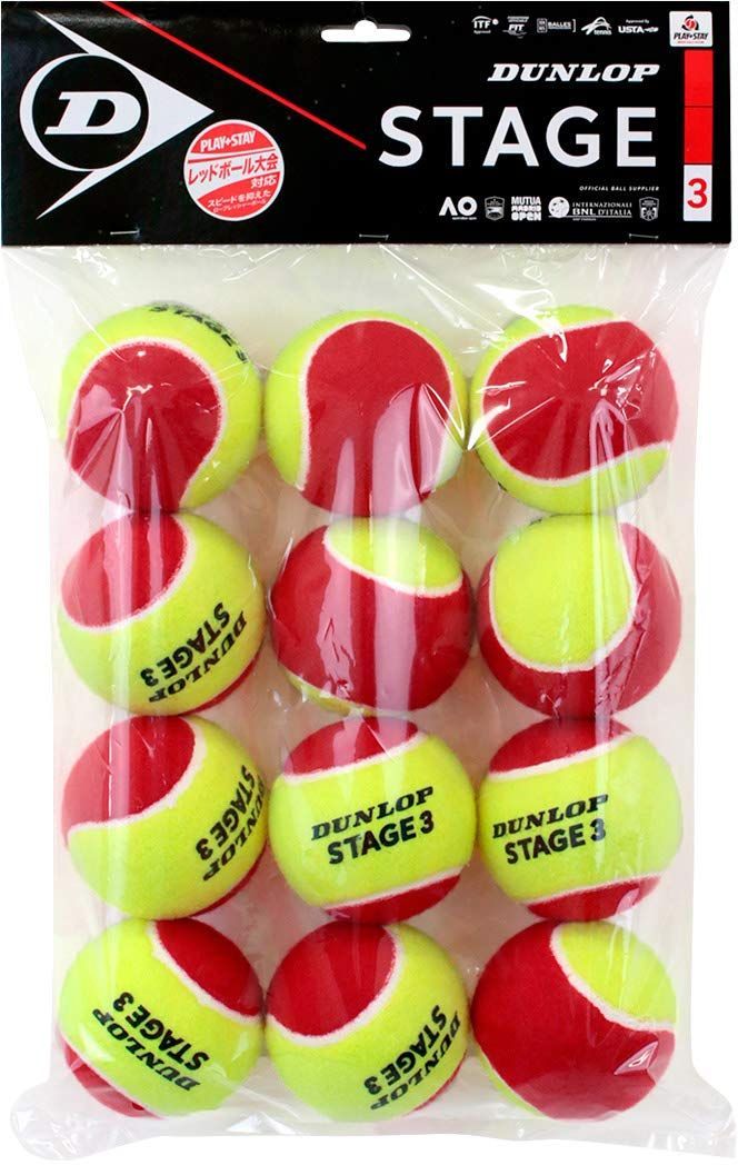 新品 ダンロップ テニスボール DUNLOP STAGE 3 RED1ダース STG1GRB3TIN キッズ/ジュニア用 12個入り レッドxイエロー