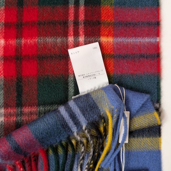 ジョシュアエリス 大判 チェック カシミヤ100% グレー系✕レッド系
