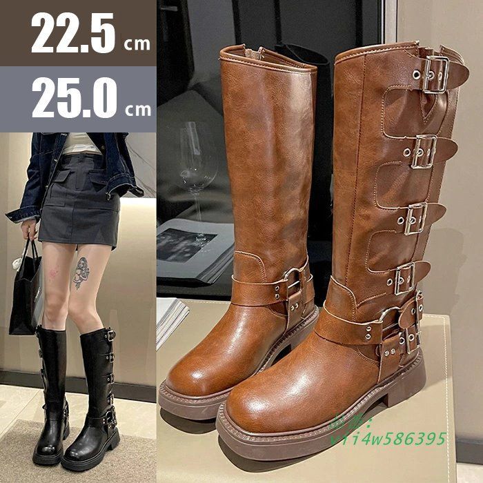 ジョッキーブーツ レディース ロングブーツ ニーハイブーツ マーティンブーツ チャンキーヒール 4CM ローヒール 靴 ブーツ ブーツ 疲れない 膝丈 レディース vii4w586395