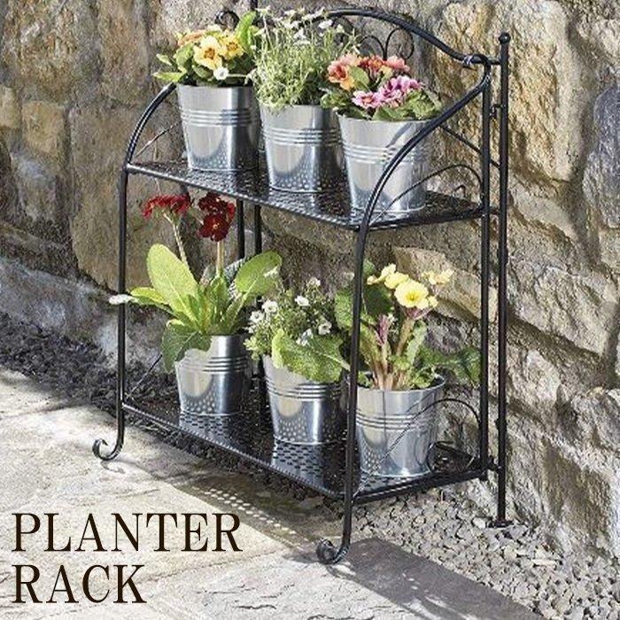 フラワーラック 2段 プランターラック 屋外 花台 棚 収納 アイアン ガーデンラック プランタースタンド おしゃれ 植木鉢 プランター台 菜園