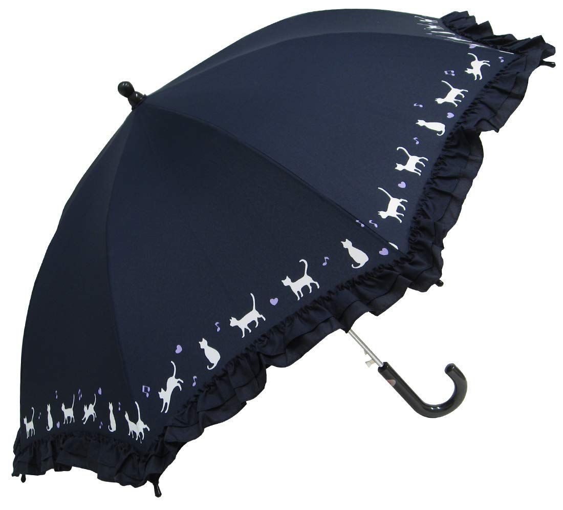 軽くて丈夫なグラスファイバー骨 猫 リボン 水玉 フリル付 かわいい 55cm ジャンプ傘 （パープル） 軽くて丈夫なグラスファイバー骨 猫 リボン 水玉 フリル付 かわいい