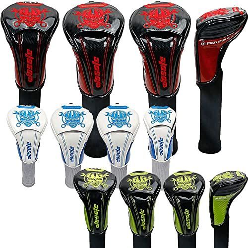 赤 ゴルフヘッドカバー ドライバー/ウッド FW/ユーティリティ UT用 防水仕様 変換ダグ付き 4点セット ロボットスカル (赤)