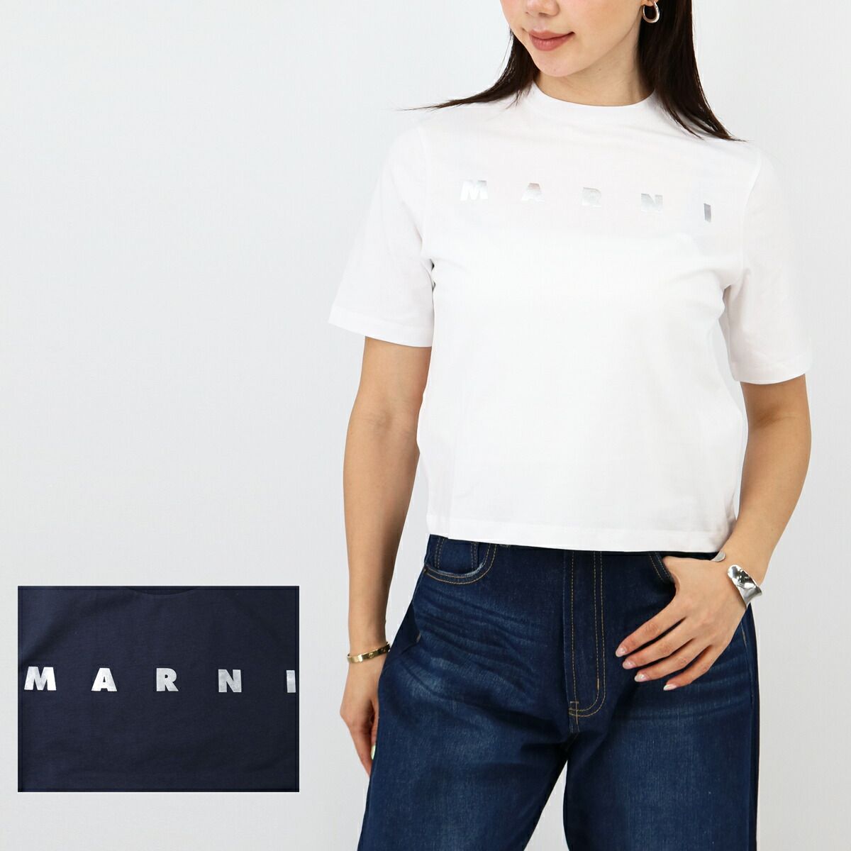 ■MARNI KIDS マルニ キッズ 大人もOK ロゴTシャツ M01317 M00HZ 半袖ロゴ 泊プリントロゴT SS TEE クルーネック トップス 白 ネイビー 子供服 レディース ブランド