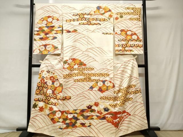 平和屋着物○訪問着 辻が花 駒刺繍 絞り 枝花文 金彩 正絹 逸品