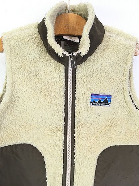 キッズ 古着 06s Patagonia 白タグ もこもこ フリース レトロX ベスト ベージュ×茶 XS 5-6歳 古着 