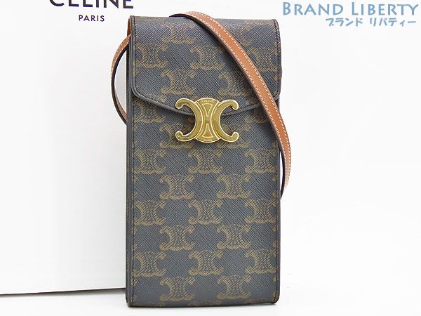 超美品】セリーヌ CELINE トリオンフ モバイルポーチ スマートフォンケース フォンポーチ ポシェット 斜め掛け ショルダーバッグ タン ブラック  ブラウン 10K682DS3.04LU - メルカリ