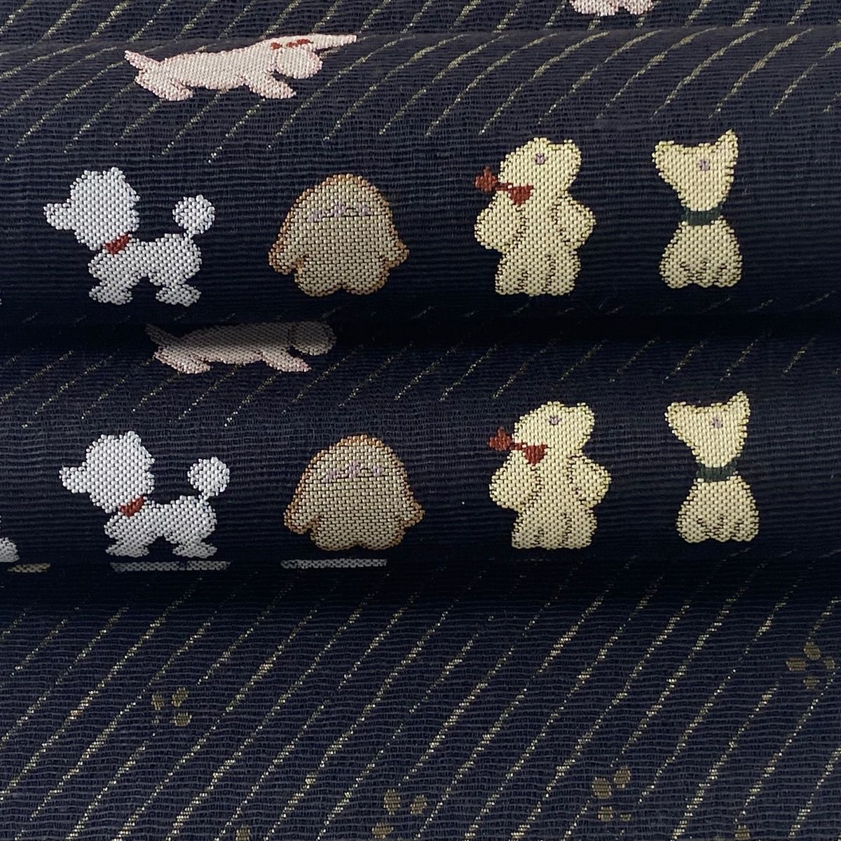 ドット　横縞　銀糸　くすみブルー　袋帯　着物　114a p ドット 横縞 銀糸 くすみブルー 袋帯 着物 114a p 【夏帯】唐織り 袋帯