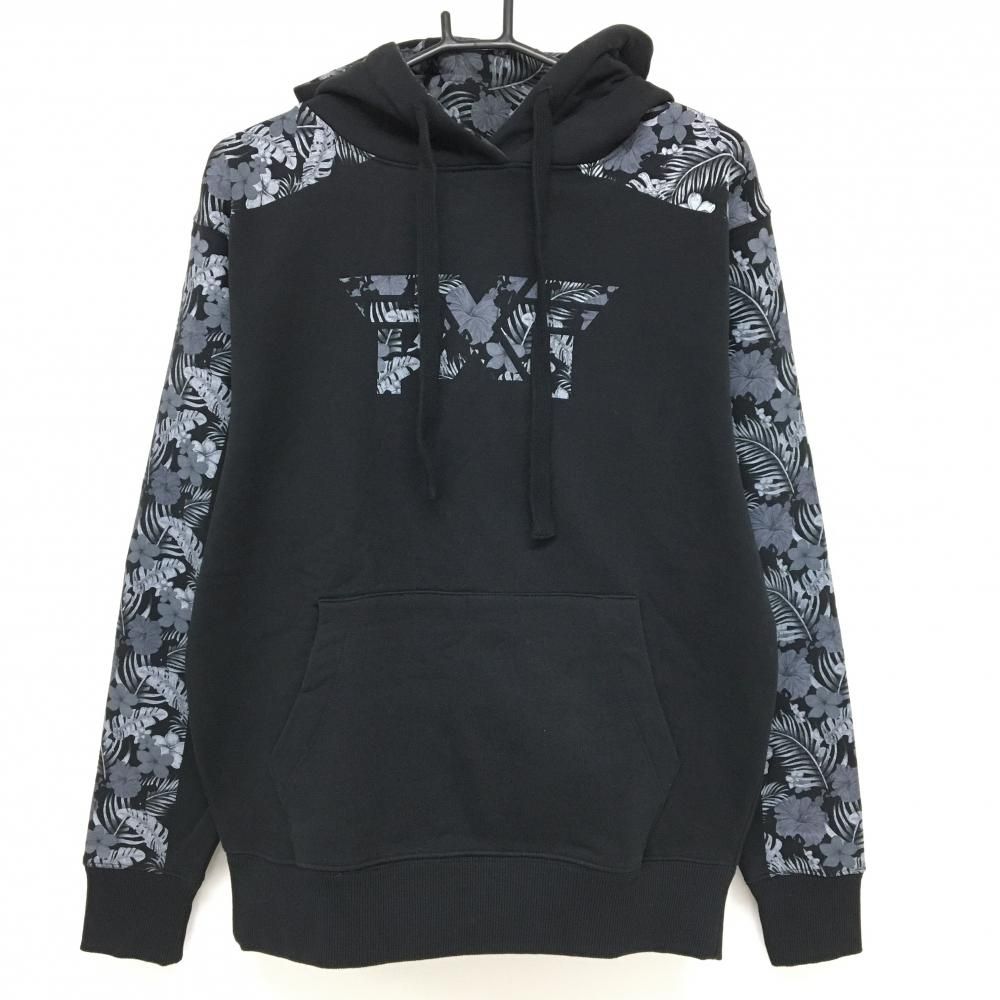 超 パーソンズエクストリームゴルフ フード付トレーナー 黒×グレー 一部花柄 裏起毛 レディース 共通サイズS ゴルフウェア PXG