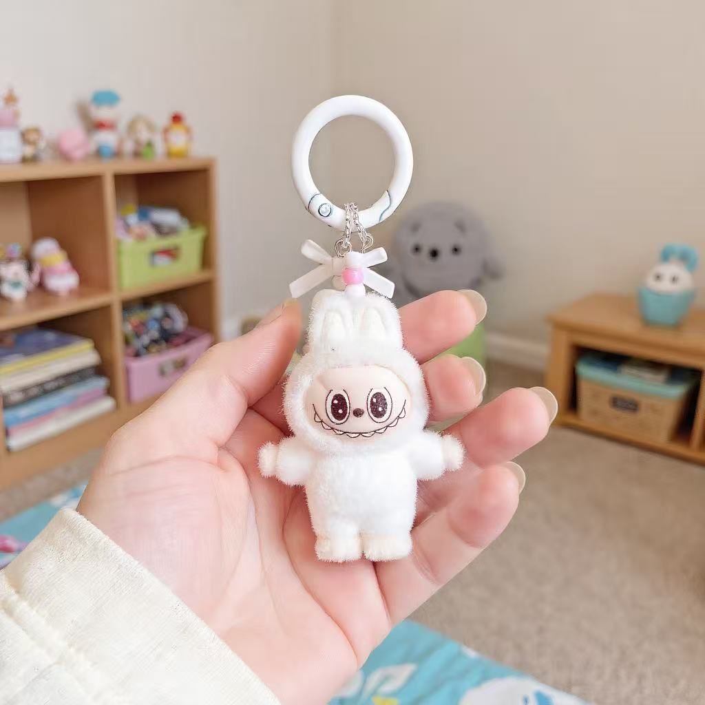 2個セット ラブブ Labubu キーホルダー ミニ ポンポンリボン付き