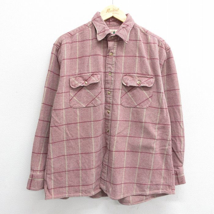 XL/古着 長袖 ヘビー フランネル シャツ メンズ コットン エンジ他 チェック 24sep18 中古 トップス