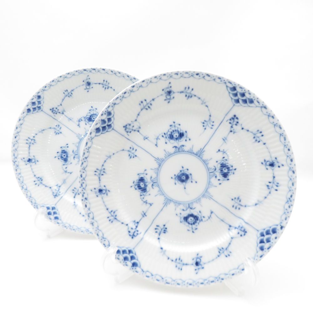 ROYAL COPENHAGEN ロイヤルコペンハーゲン ブルーフルーテッドハーフレース 中皿 2枚 ペア 19cmプレート デンマーク製 SC8962L2
