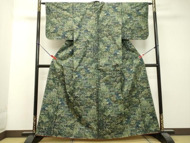 平和屋着物○本場大島紬 7マルキ 風景草葉文 藤絹織物謹製 証紙付き  