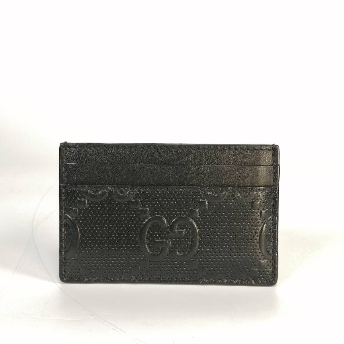 美品 GUCCI GGエンボス レザー カードケース パスケース ブラック 黒 