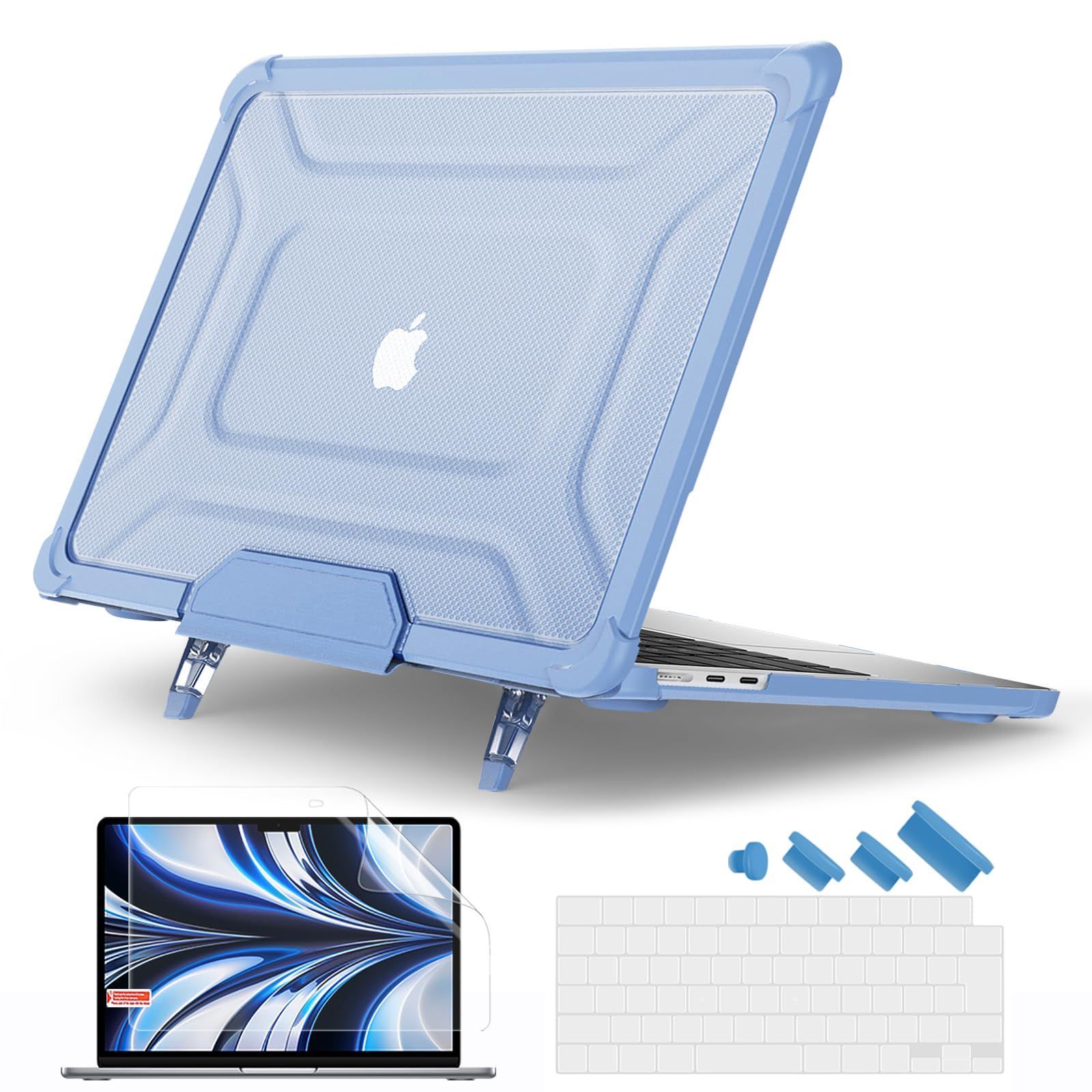 商品 Batianda 対応 15 インチ MacBook Air 保護ケース M2 M3 チップ 2025 2025 発売-全防護衝突防止設計折りたたみ式スタンド-耐久耐スクラッチ防止 キーボードフィルム スクリーン保護フィルム付き ライトブルー