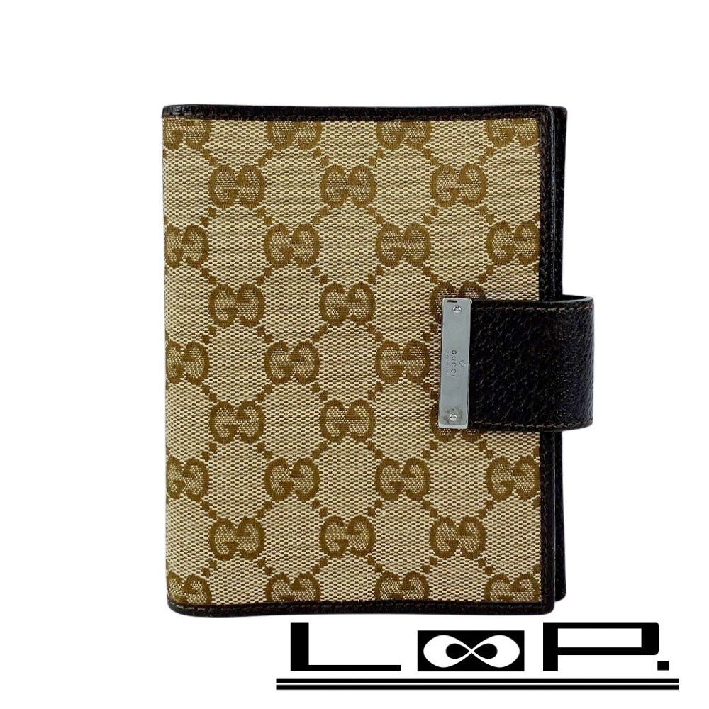 □中古□ グッチ GGキャンバス アジェンダカバー 手帳 レザー ブラウン  