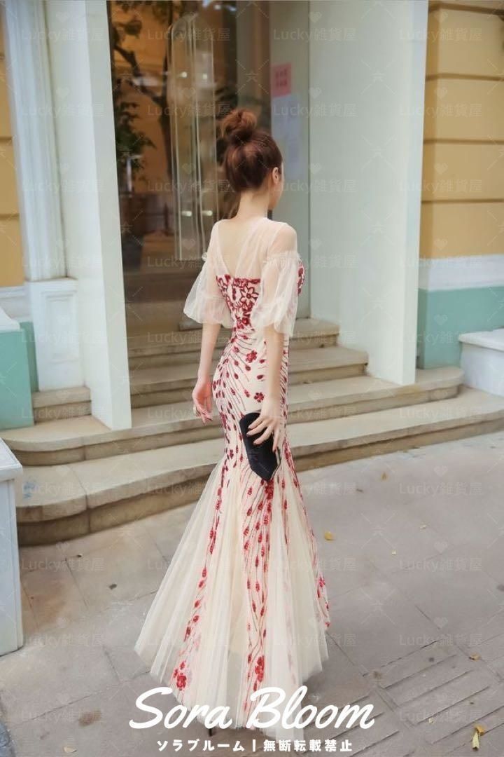 【美しいチュール＆スパンコール刺繍】ゴージャスなマーメイドドレスワンピース 新品未使用【美しいチュール＆スパンコール刺繍】ゴージャスな
