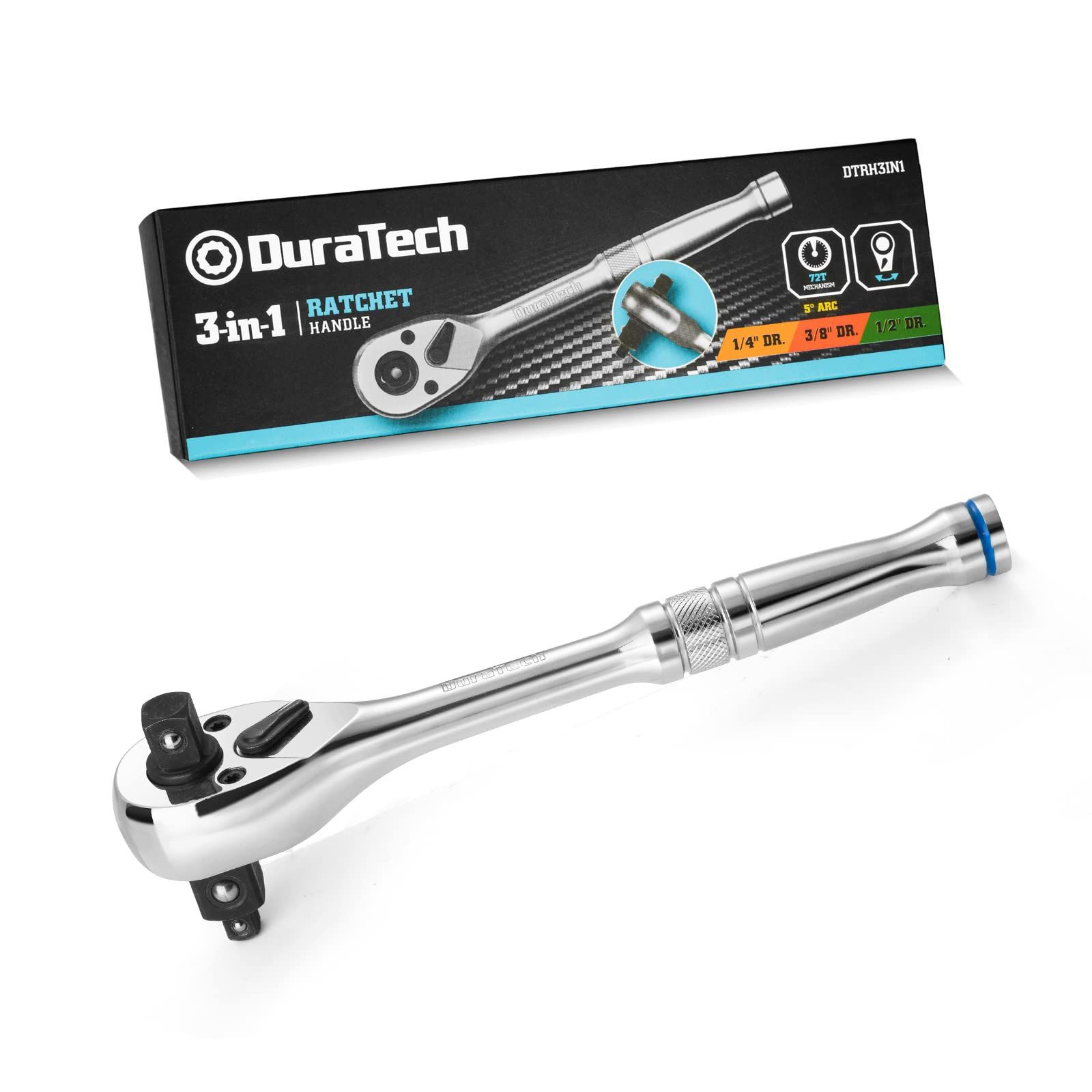 DURATECH ラチェットハンドル ラチェットレンチ ソケットレンチ3-IN-1差込角6.35mm 9.5mm 12.7mm 一本三役 回転方向切替簡単 速脱ボタン 72山ギア ラチェット