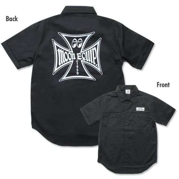 ムーンアイズ ワークシャツ 黒 MOONEYES MOON Equipped Iron Cross 半袖シャツ