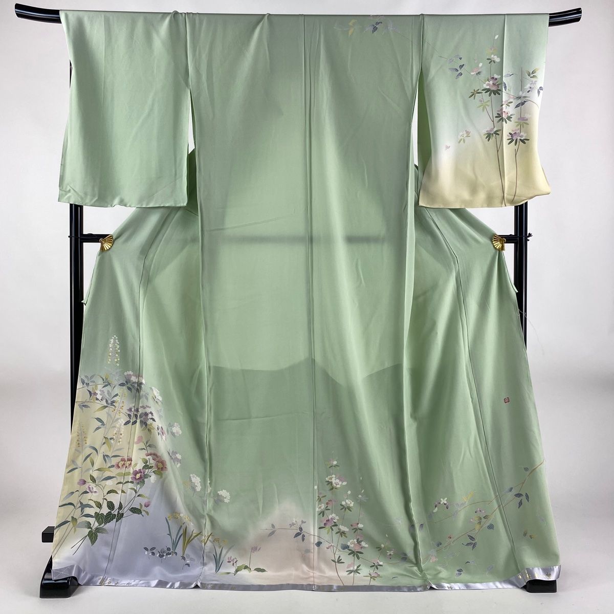 D233 ファッション 仮絵羽 訪問着 正絹 華文 唐草花 薄緑