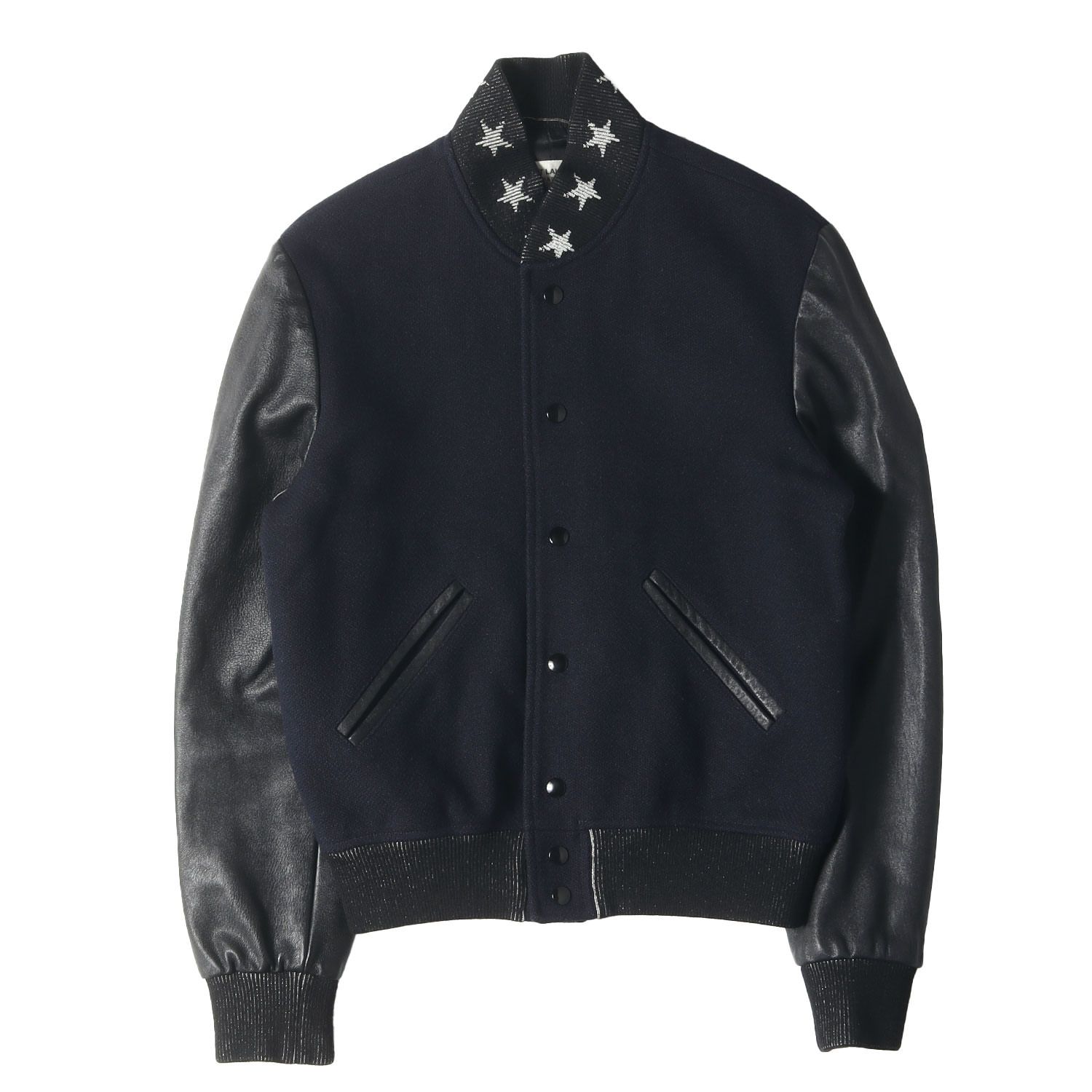 SAINT LAURENT PARIS サンローラン パリ ジャケット サイズ 44 | スタージャガード ネック テディ スタジャン 455208 Y180W | ネイビー ブラック | イタリア製 | アウター ブルゾン ジャンパー メンズ