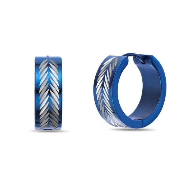 送料無料 リンクス メンズ ピアス イヤリング アクセサリー Men s LYNX Ion Plated Stainless Steel Hoop Earrings Blue Stainless