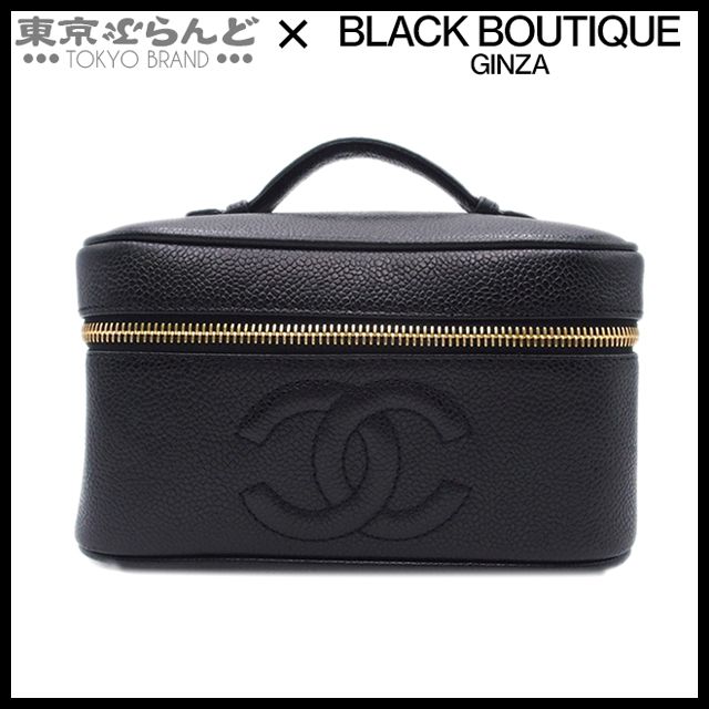 シャネル CHANEL ココマーク 横型バニティバッグ 4番台 ヴィンテージ A01997 ブラック ゴールド金具 キャビアスキン ハンドバッグ レディース 101800515