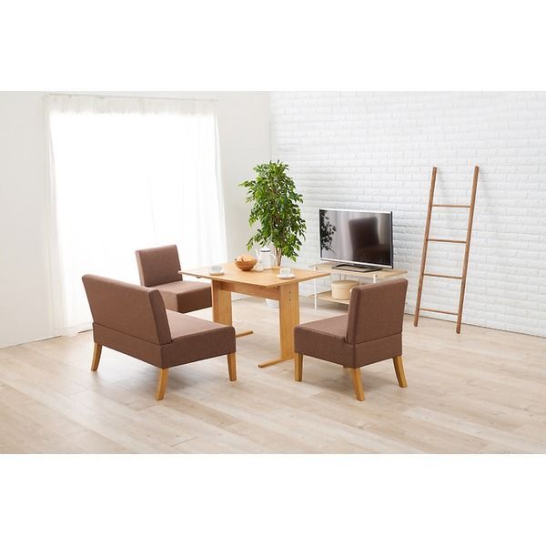 ダイニング4点セット テーブル×1 ソファ×1 チェア×2 約幅110cm 4人掛け ナチュラル×ブラウン 組立品 代引不可
