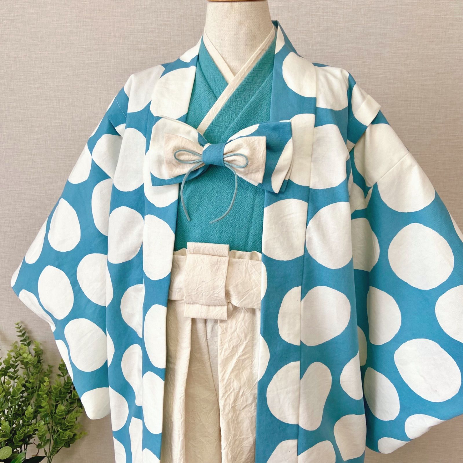 七五三 5歳 男の子 羽織袴セット ドット×ターコイズ ハンドメイド  