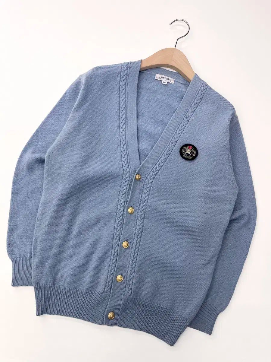 Burberrys BURBERRY バーバリー ライトブルー パッチ ウール カーディガン