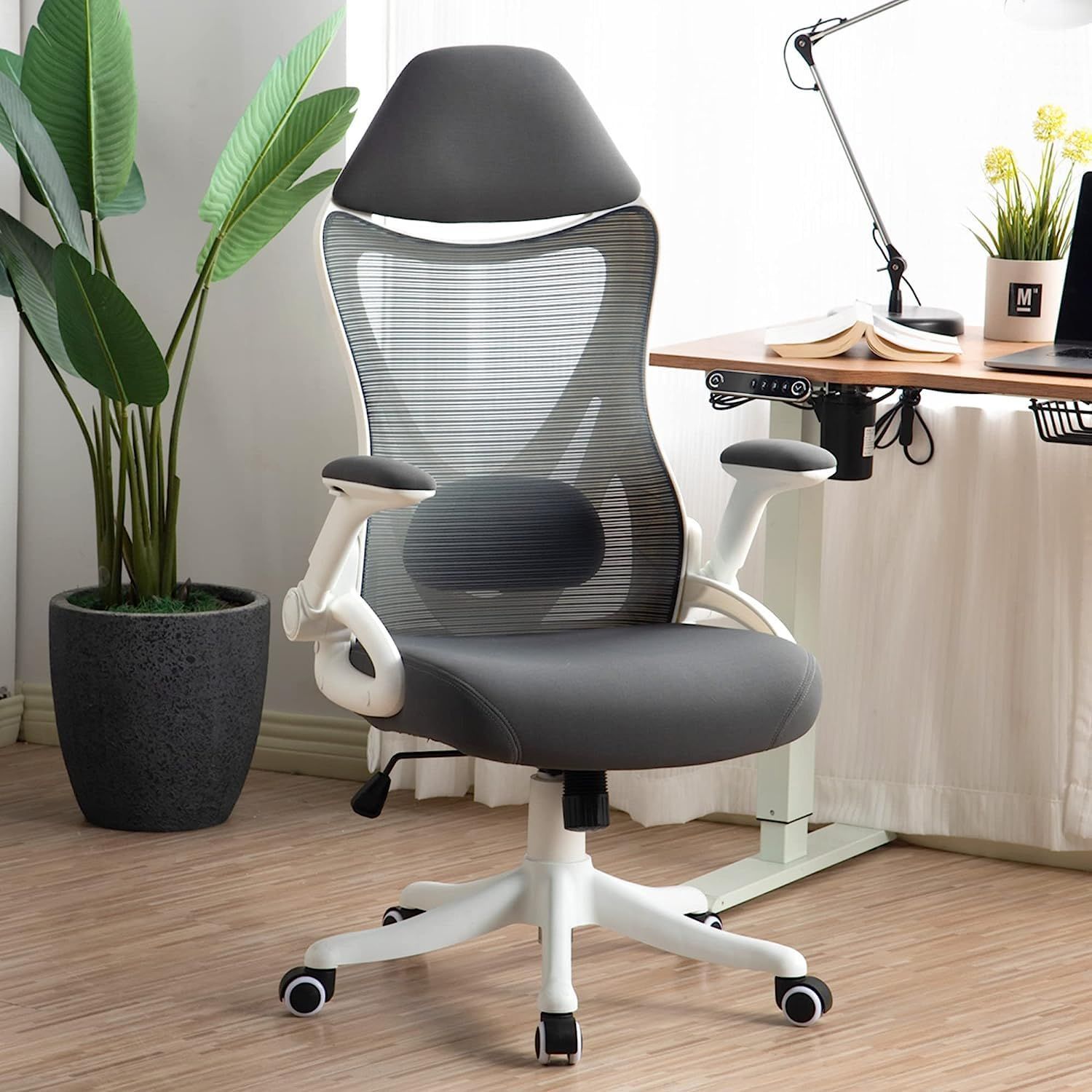 グレー デスクチェア ポリプロピレン ゲーミングチェア ヘッドサポート  