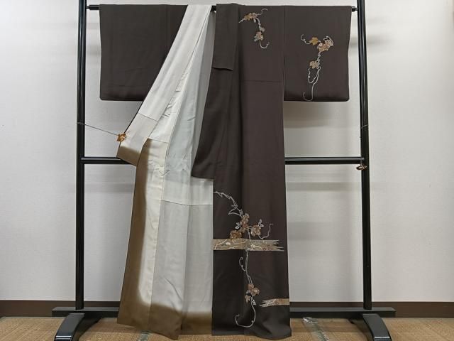 ［1196］訪問着 美品 草葉吉祥文 たたき染 逸品 正絹 着物 袷 楽天市場】【新古品】 小紋 着物 正絹 袷 黒グレー 絞り たたき