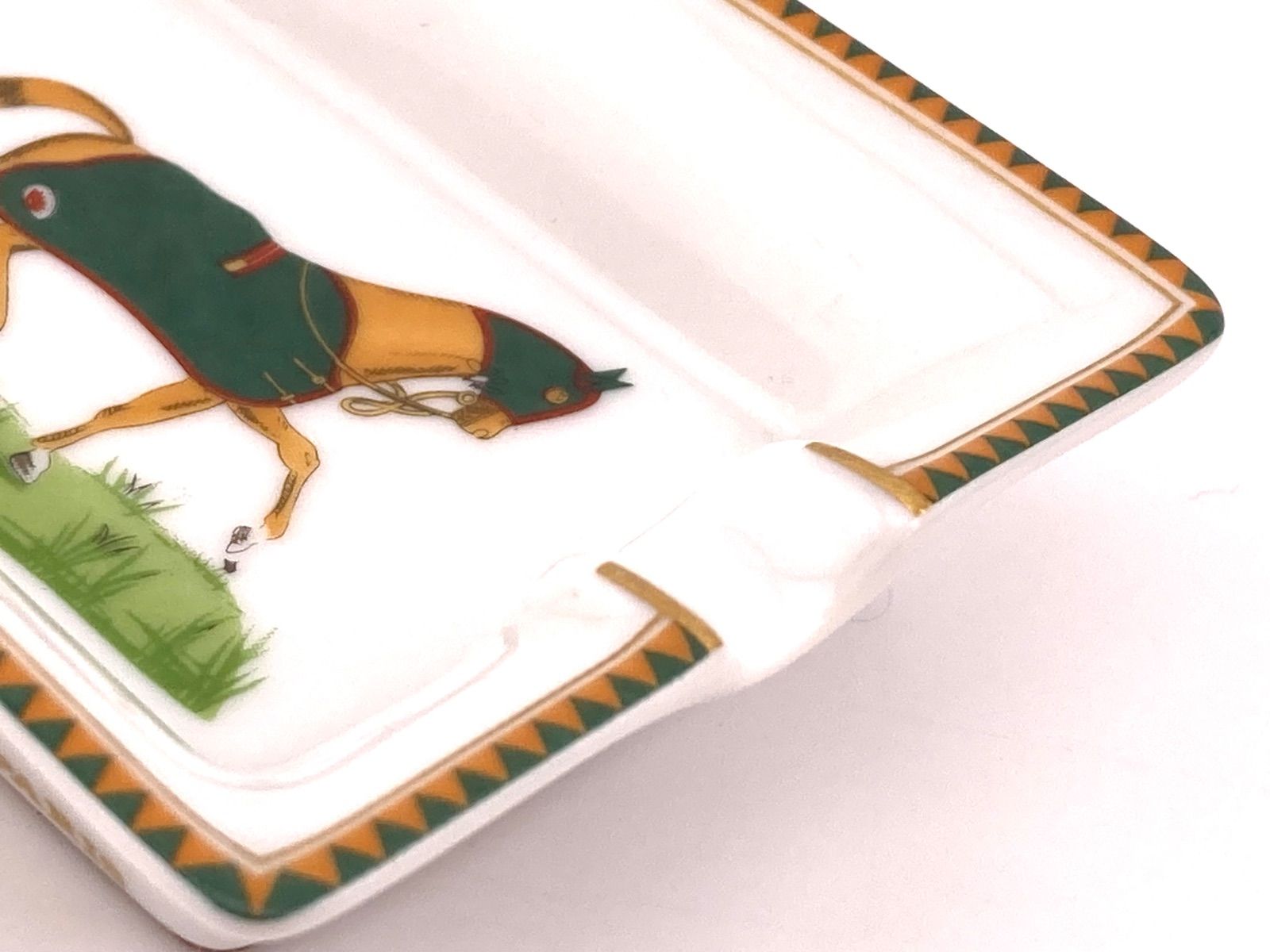 エルメス 灰皿 チェック 緑 トレイ 皿 食器 Hermes