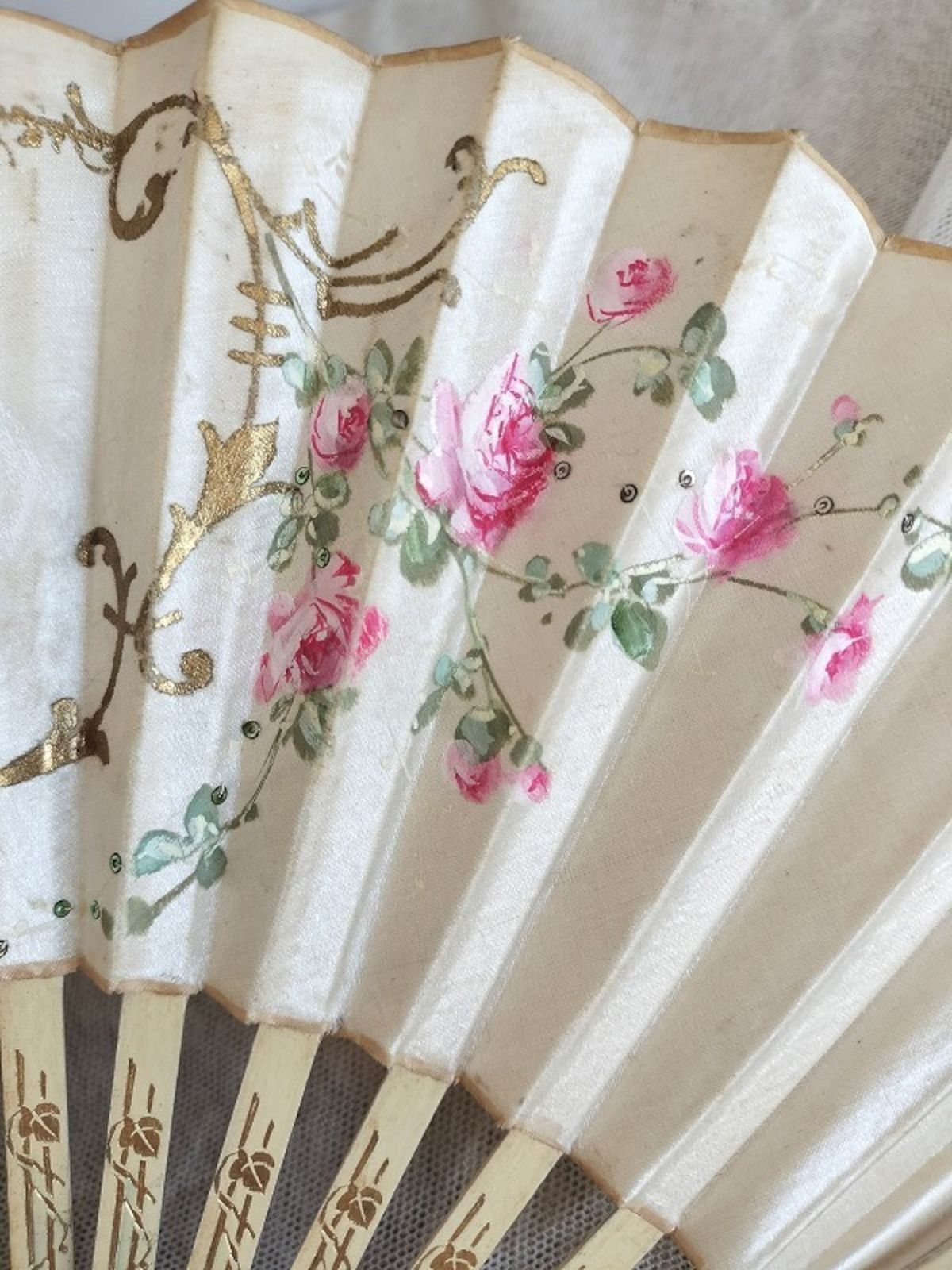 フランス アンティーク 手書き絵つき 扇子 1900年