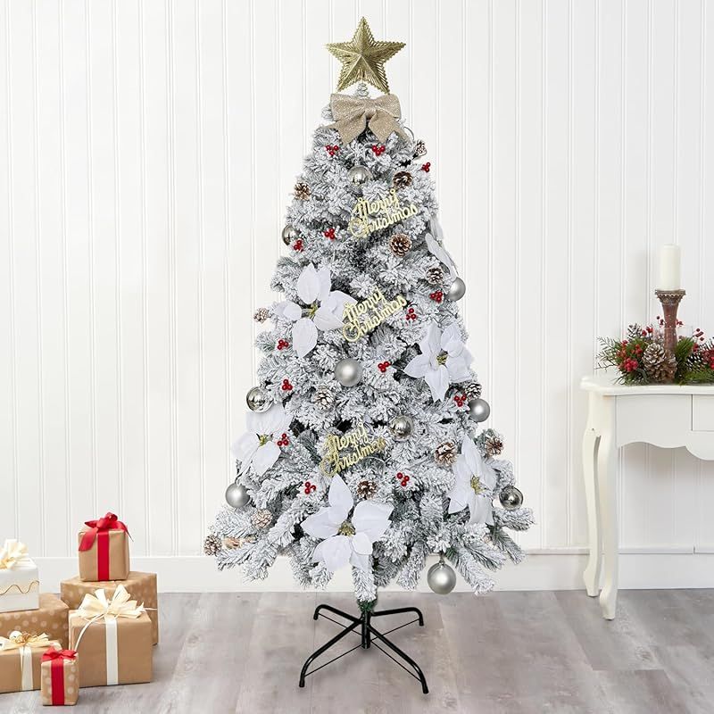 クリスマスツリー 150cm 雪化粧 高輝度 8m-LED電飾付き Christmas tree 高濃密度 白 ツリー 豪華オーナメントセット 北欧風 イルミネーション ツリー 組立簡単 おしゃれ ゴージャスなクリスマスツリー 日本語説明書 手袋付き 0