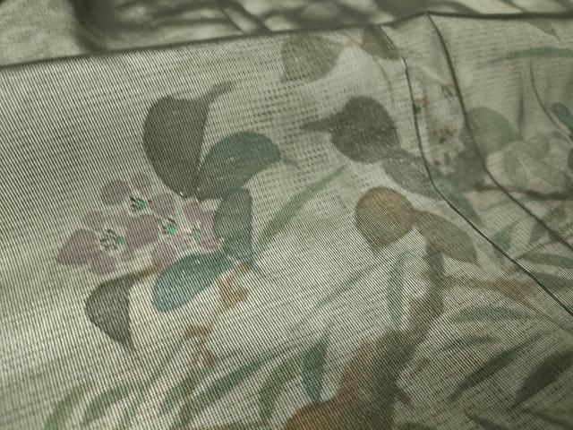 平和屋着物▽訪問着 無双 紗袷 紗×絽 草花文 手描き 黒地 正絹 逸品