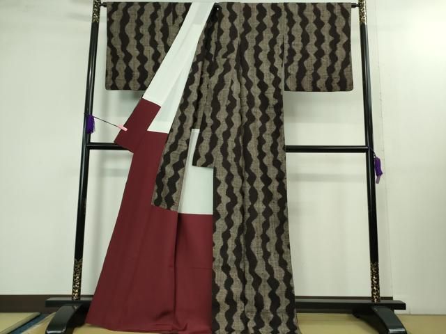 平和屋本店 上 浦野理一 経節紬 胴抜き仕立て よろけ縞 DZAB1381kh5