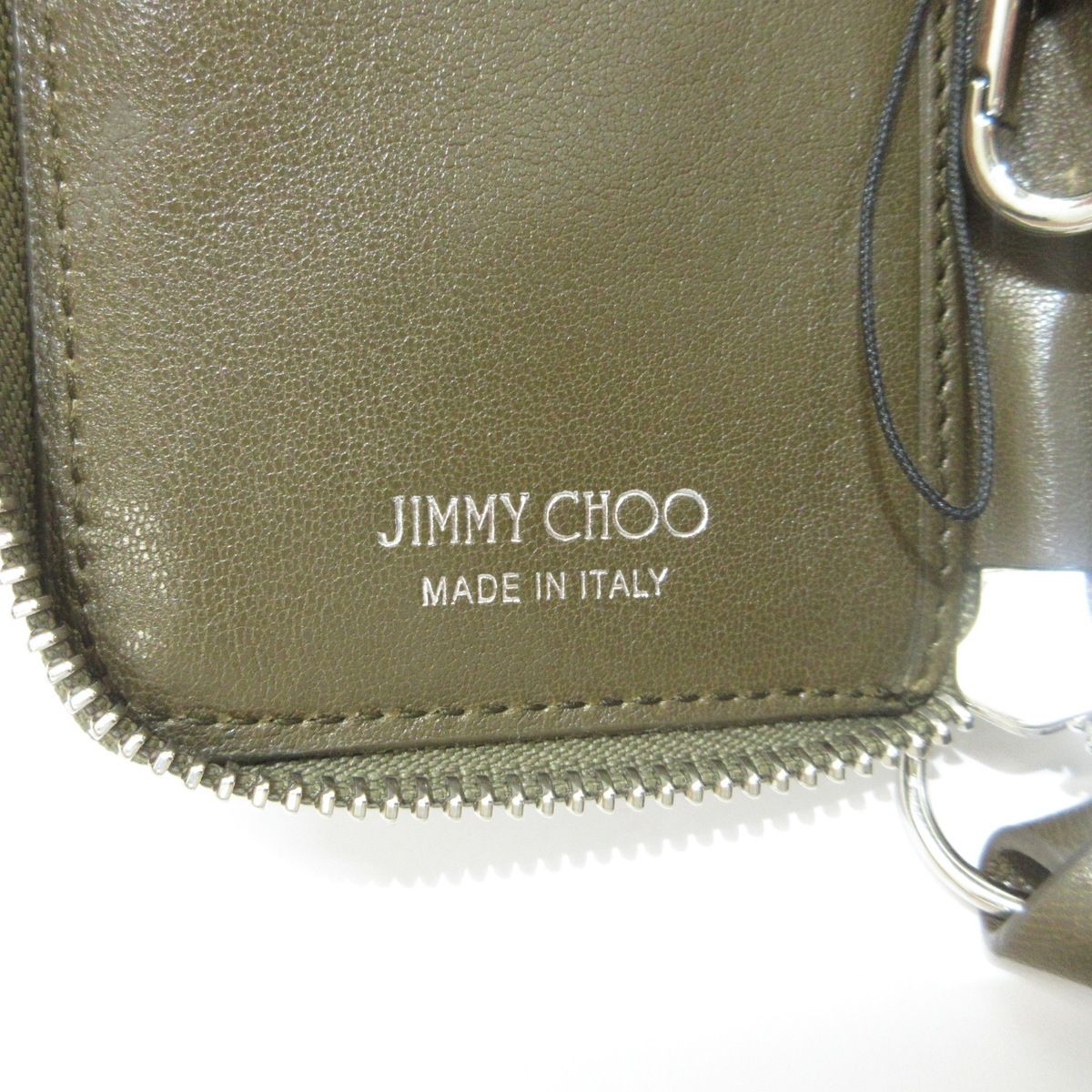 JIMMY CHOO(ジミーチュウ) カードケース美品 カデット ダークブラウン ラウンドファスナー/キーリング付き/スタースタッズ レザー