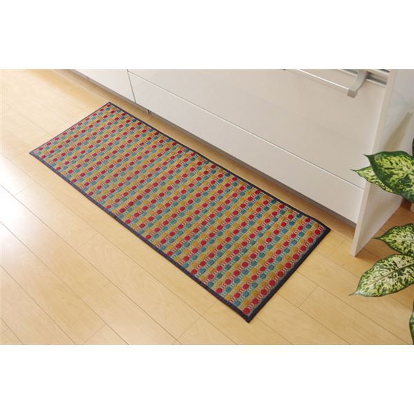 い草 キッチンマット|台所マット ドット柄 マルチ 約80×270cm 防滑 ウレタン 抗菌 防臭 調湿 クッション性抜群 日本製 代引不可