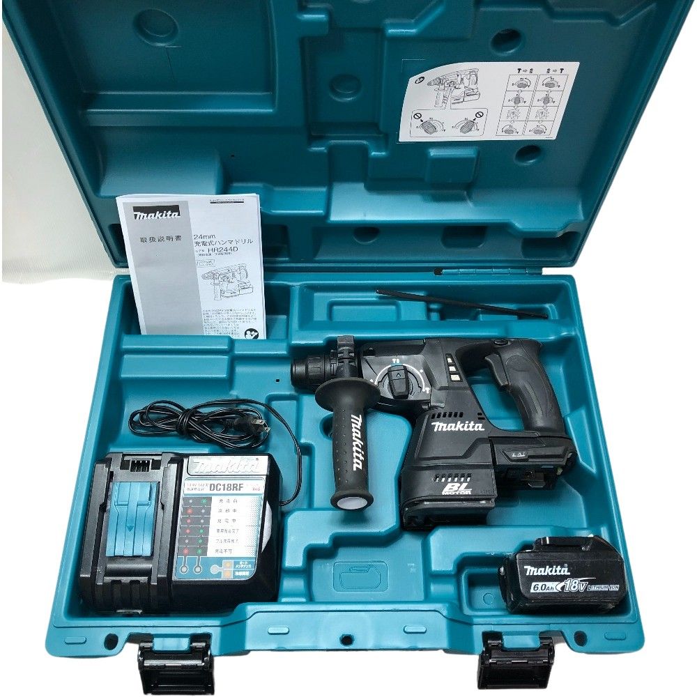 ☆比較的綺麗☆makita マキタ 18V 充電式ハンマドリル HR244D 6.0Ahバッテリー1個(BL1860B) ケース付 68696