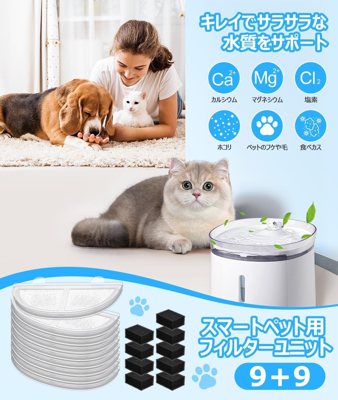 【数量限定】給水器 水飲み器 フィルターユニット 猫 犬 フィルター フィルター 枠付き 自動給水器 ペット 互換品 9セット入り WF20&CF20 用 スマートペット