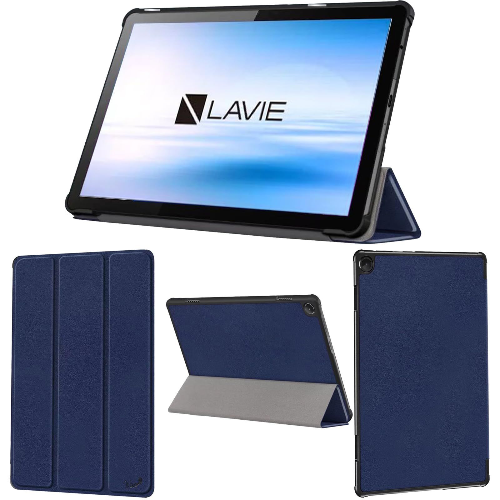 【在庫セール】T10d NEC LAVIE Tab Tab T10 専用 タブレットケース LAVIE (ダークブルー) 10.1インチ 対応 docomo (保護フィルム 付き/スリムタイプ) タブレットカバー wisers 2023 2024 新型