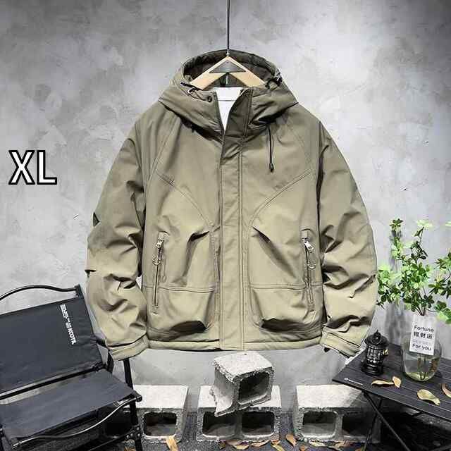 XL 秋冬 コーデ メンズ 服 シンプル ファッション オシャレ 大人 かっこいい 大きいサイズ ストリート 紳士服 薄手 コットン ジャケット カジュアル フード付き ワーク ジャケット 暖かい