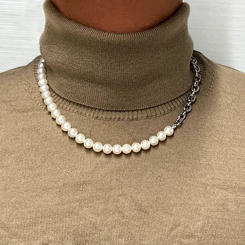あこや真珠　チェーン　ミックス　ネックレス　925 y2k メンズ パールネックレス チェーン ミックス 50cm 約8.5～9mm 本
