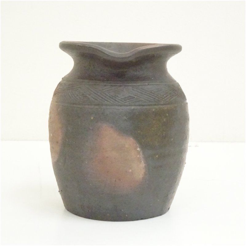 すずらん 桃山時代　古備前焼　花入 掛け用　瓢箪型　竹へら波図　茶道具 備前焼 山本出造 掛花入（共箱）花入れ 茶道 茶道具 花瓶 花器