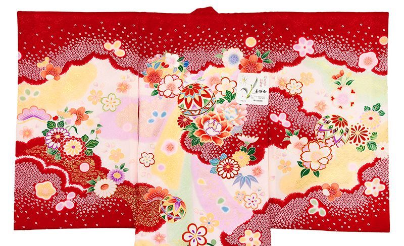 新品正絹産着お祝着高級京友禅伝統染特選古典ボカシ染豪華本金入り四季花毬几帳祝い文 記念感謝祭☆新品正絹特撰京友禅伝統工芸鹿の子染祝い四季花古典文に
