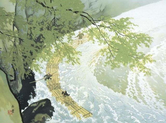 川合玉堂 種類2:f6 額絵 川合玉堂 筏 f8・f6・f4サイズ 日本の名画