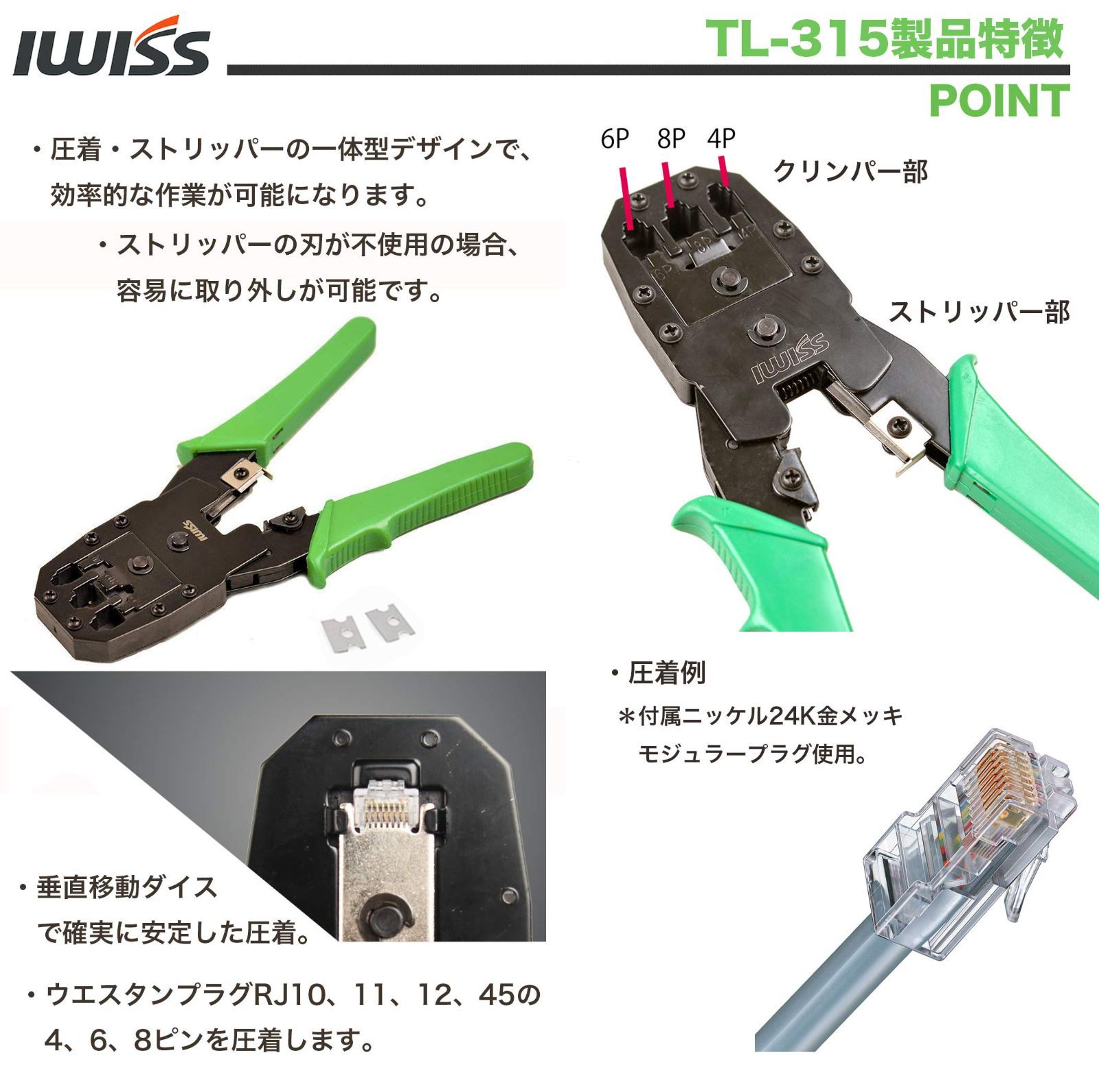 市場 Parishop LANケーブル制作セット 圧着ペンチ ワイヤーストリッパー ケーブルテスター コネクター RJ45×100個 4個セット 