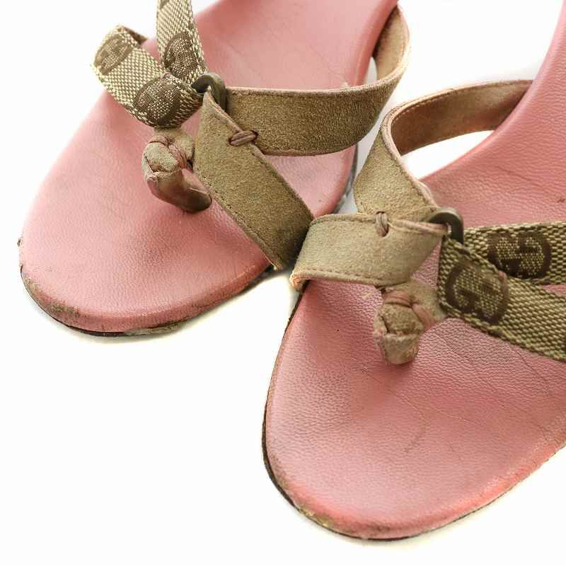 グッチ GUCCI ミュール サンダル トング レザー キャンバス
