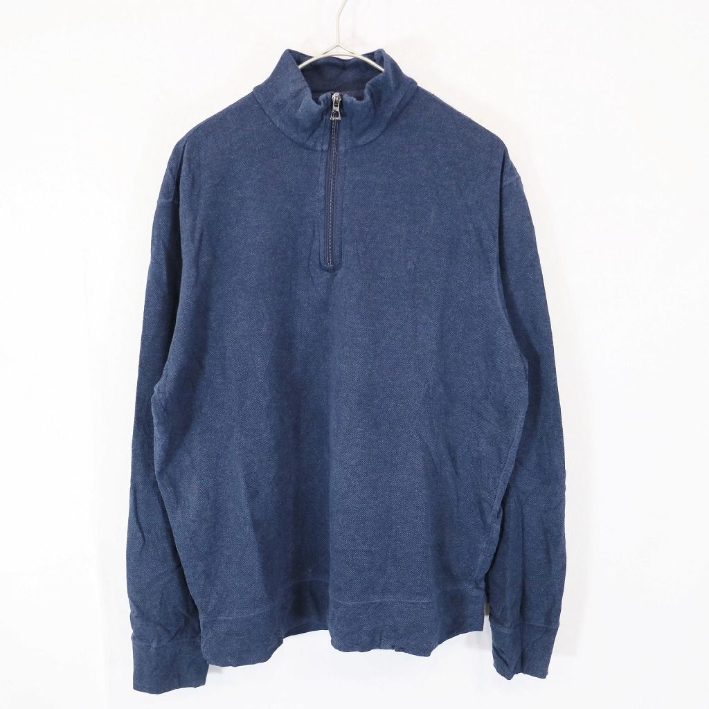 SALE/ Polo by Ralph Lauren ポロバイラルフローレン ワンポイント スウェット ヘリンボーン ハーフジップ ネイビー (メンズ M)  N6837