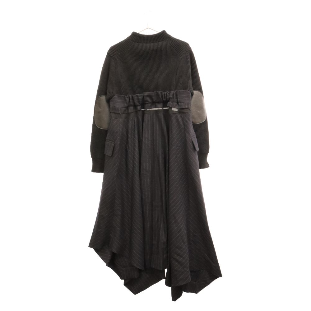 【未使用級】サカイ トレンチコート デニムドッキング 美シルエット S ベージュ Sacai (サカイ) 22AW Wool Knit x Chalk Stripe Dress ニット